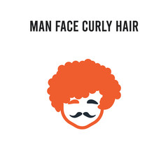 Man face curly hair and moustache vector icon on white background. Red and black colored Man face curly hair and moustache icon. Simple element illustration sign symbol EPS