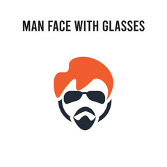Man face with glasses and goatee vector icon on white background. Red and black colored Man face with glasses and goatee icon. Simple element illustration sign symbol EPS