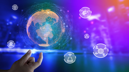 The modern creative telecommunication and internet network connect in smart city. Concept of 5G wireless digital connection and internet of things future.