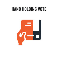 Hand holding vote paper vector icon on white background. Red and black colored Hand holding vote paper icon. Simple element illustration sign symbol EPS