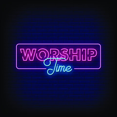 Worship Time Neon Signs Style Text Vector