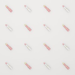 Background from lipsticks on a light background. Fashionable 3D illustration.