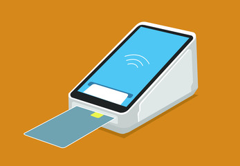 NFC terminal illustration. Pos terminal art. NFC payments concept. Сard payment terminal