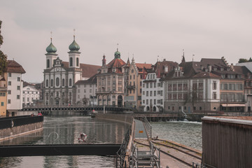 Fototapeta premium Empty streets. Quarantine. Closed stores. Missing tourists. Collapsed economy? Another crisis? Dream or reality? Taken in Lucerne/Switzerland, March 27. 2020