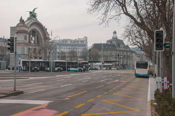 Naklejka premium Empty streets. Quarantine. Closed stores. Missing tourists. Collapsed economy? Another crisis? Dream or reality? Taken in Lucerne/Switzerland, March 27. 2020