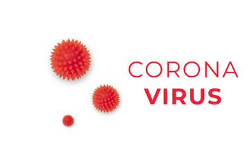 Corona Virus Disease Text White Horizontal Banner. Dangerous Contagious Bacteria Infection of Covid - 19 Isolated on White Background. Biological Respiratory Illness Cell. Bacterial Viral Infection