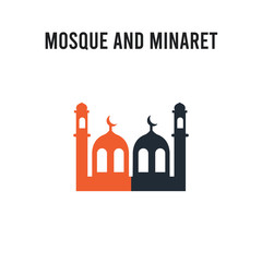 Mosque and Minaret vector icon on white background. Red and black colored Mosque and Minaret icon. Simple element illustration sign symbol EPS