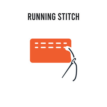running stitch vector icon on white background. Red and black colored running stitch icon. Simple element illustration sign symbol EPS