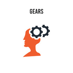 Gears vector icon on white background. Red and black colored Gears icon. Simple element illustration sign symbol EPS