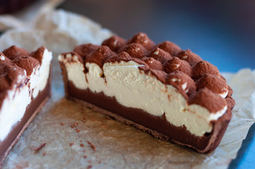 Pieces of round coffee-chololate tart