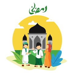Mosleem character illustration vector graphic of Ramadan. flat Cartoon Style fit for magazines, books, posters, menu covers, web pages.