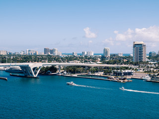Obraz premium Miami, USA - March 29,2020: casual view on the buildings and streets near port Everglades at sunny weather