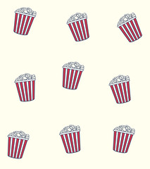 Pattern with many pop corn. Vector illustrations design background.