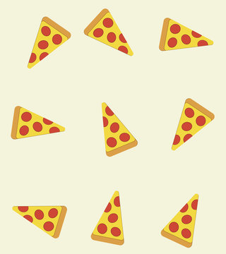 Pattern with many slice of pizza. Vector illustrations design background.