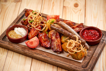 meat appetizer on the wooden tray