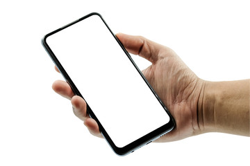 Smartphone similar to iphone xs max with blank white screen for Infographic Global Business Marketing Plan , mockup model similar to iPhonex isolated Background of ai digital investment economy. HD