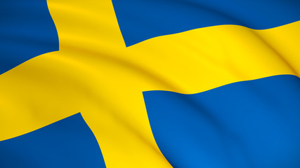 The national flag of Sweden (Swedish flag) - waving background illustration. Highly detailed realistic 3D rendering