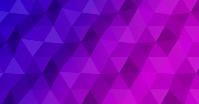  Abstract low polygonal gradient background. 3d generated seamless loop animation. Geometric shapes with triangle segments. Trendy colors.