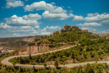 Aerial view of Cardona fortress in Catalonia Spain with bastions designed by military engineers,...