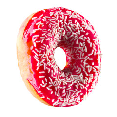 Glazed donut with sprinkles on a white background