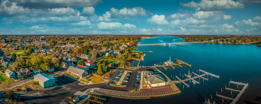 Aerial Summer View Of Colonial Chestertown On The Chesapeake Bay In Maryland USA