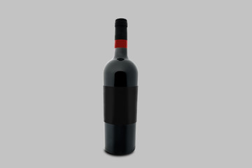 mockup of a bottle of red wine with the black label and a red label.