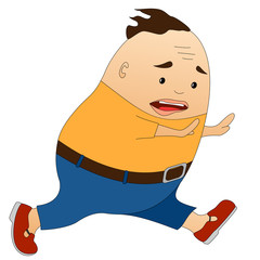 Panic attack. Frightened man runs away. Character in a flat style. Escape from horror, calamity, catastrophe. Isolated on a white.