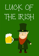 Vector Saint Patrick illustration. St. Patrick greeting card wirh clover ot the green background. Flat illustration for Patrick day.