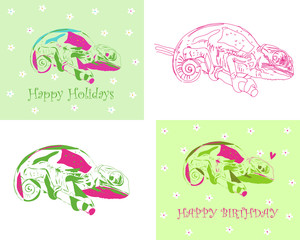 Bright cheerful chameleon. Vector graphics.