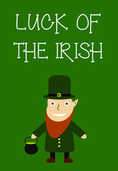 Vector Saint Patrick illustration. St. Patrick greeting card wirh clover ot the green background. Flat illustration for Patrick day.