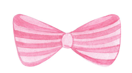 watercolor hand drawn cute pink bow tie with stripes  isolated on white background