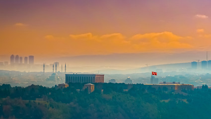 Fototapeta na wymiar Panoramic Ankara view with Emek and Anittepe districts and Anitkabir and Kocatepe mosque in background.