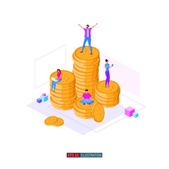 Trendy flat illustration. Concept of illustration of financial success. Teamwork. Competition. Business. Banking. Crowdfunding. Startup. Template for your design works. Vector graphics.