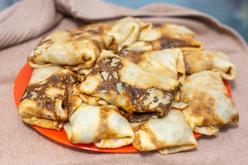 stuffed pancakes lie on a plate
