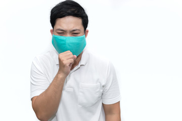 Portrait of man wear protect mask on white background,Wearing face mask for prevent COVID-19 Pandemic Coronavirus,worker with medical mask for against and stop coronavirus
