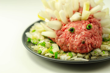 Traditional German dish called Mettigel,.Mett served as a Mett hedgehog