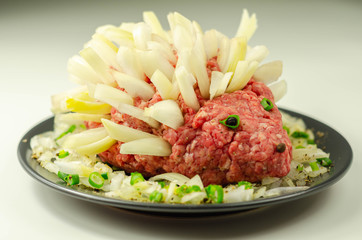 Traditional German dish called Mettigel,.Mett served as a Mett hedgehog