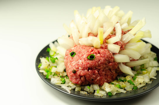 Traditional German dish called Mettigel,.Mett served as a Mett hedgehog
