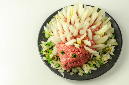 Traditional German dish called Mettigel,.Mett served as a Mett hedgehog