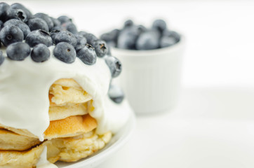 Delicious pancakes with sweet creamy yogurt and fresh berries