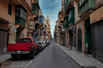 Naklejka na ściany i meble Valletta, Malta empty street in Malta capital city. lockdown