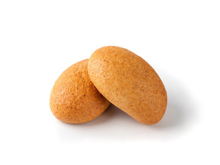 Two Round Brown Buns Isolated on White Background