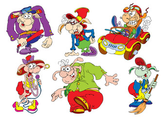 set of policeman, clown, singer, janitor, taxi driver, dancer, isolated object on a white background, vector illustration,