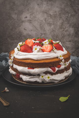 Sponge cake with fresh strawberries