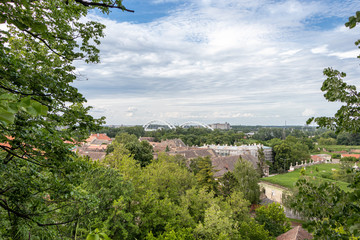 Fototapeta na wymiar Zezelj bridge on river Danube in Novi Sad Serbia, view from Petrovaradin fortress