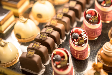 Delicious sweets on the show window