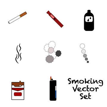 Smoking vector set icon design EPS 10. 8 pictures of smoking topics including cigarettes, vaping