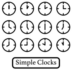 Set of clocks showing all hours. Icond design eps 10 vector sets for time, time change, and time zones