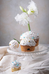 Bright morning on Easter day. Fragrant Easter cakes on the table