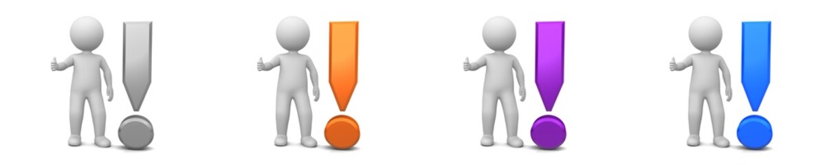 exclamation point exclamation mark silver orange purple blue warning sign symbol white stick man thumb ob ok sign